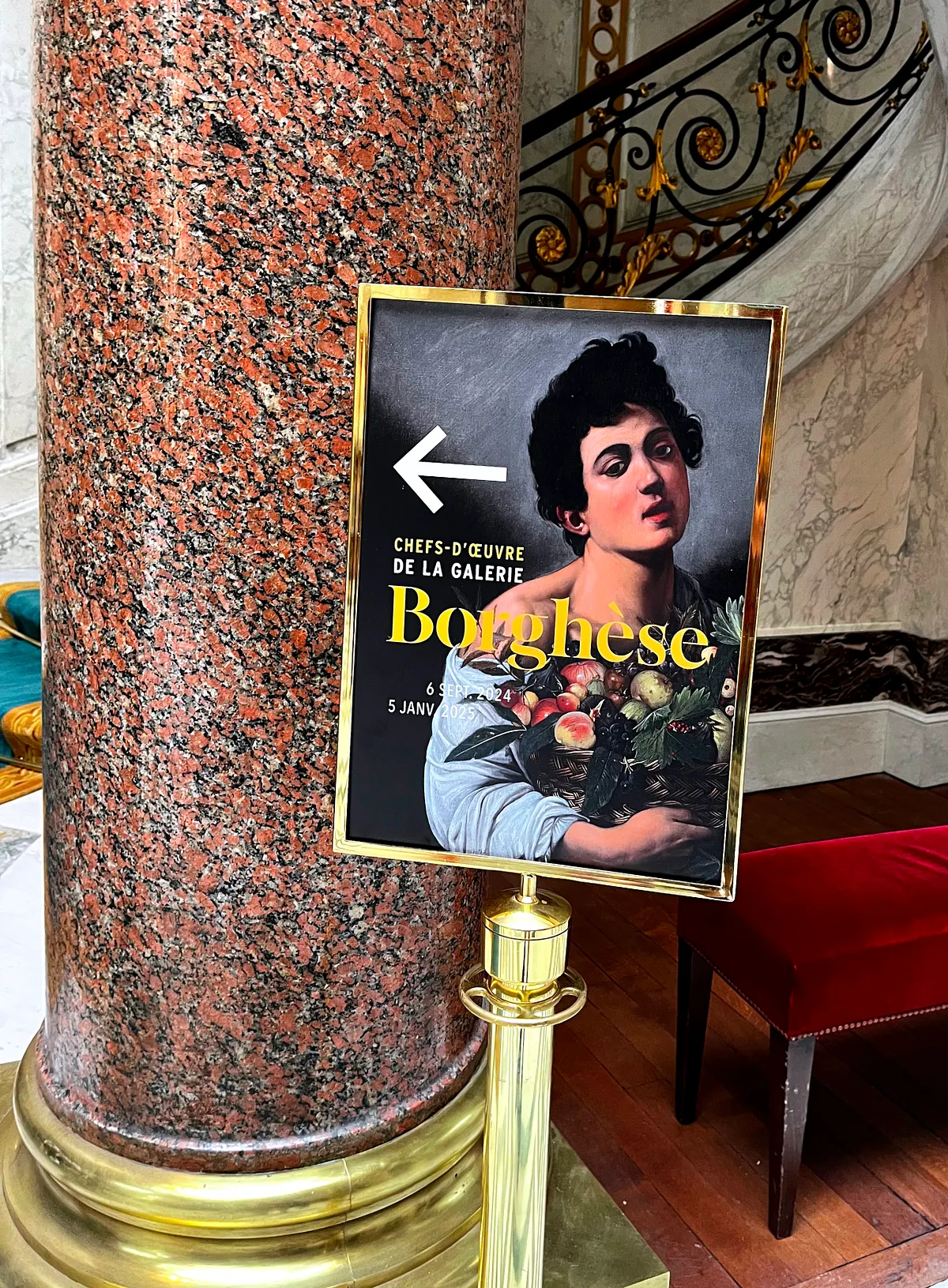 Exhibition sign for the Borghese masterpieces at the Musée Jacquemart-André
