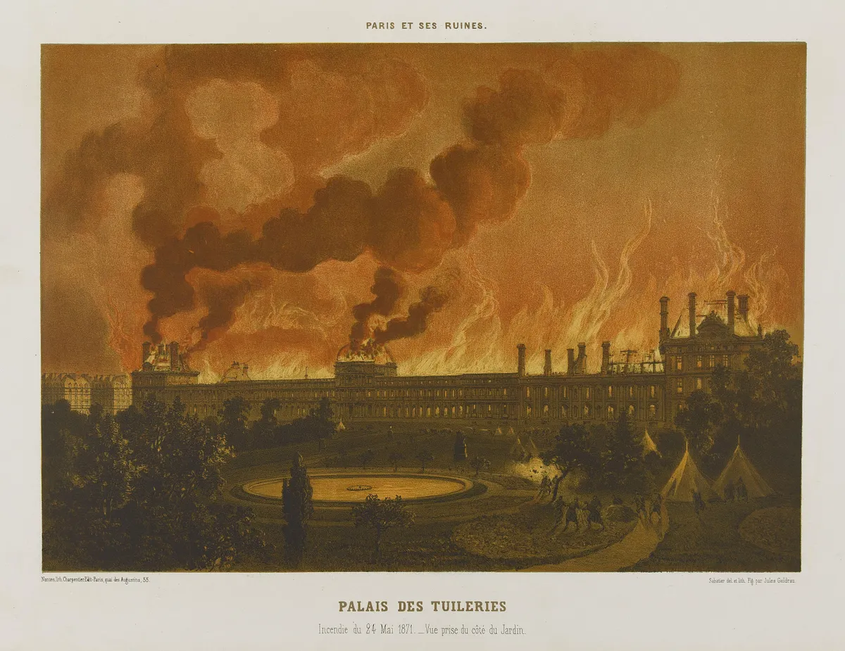 Fire at the Tuileries - Litograph by Léon Sabatier and Albert Adam, in Paris and its ruins, 1873